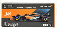 Bburago F1- Mclaren F1 Mcl 36 With Driver Figure #4 Lando Norris 1/43