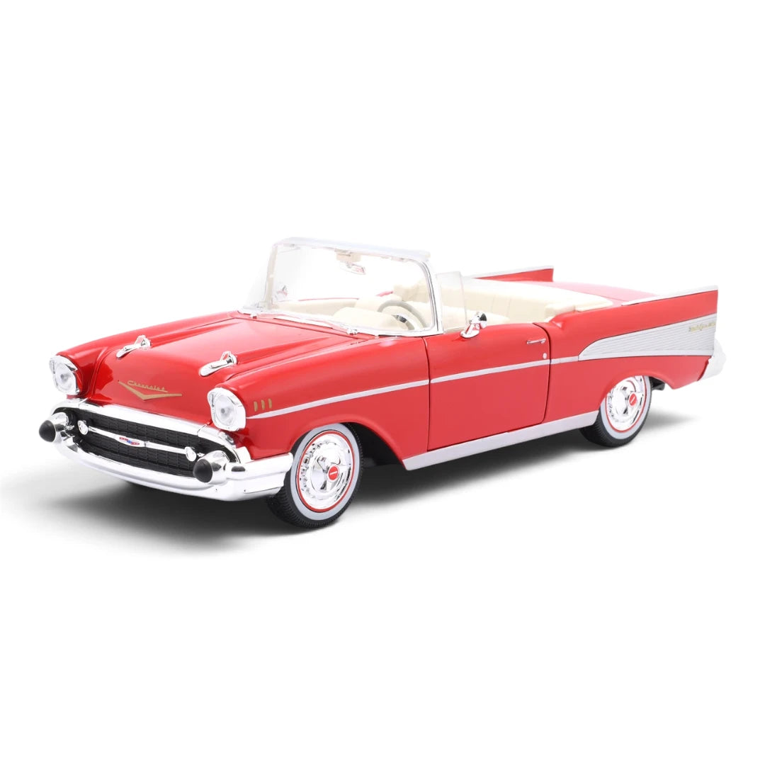 1957 Chevrolet Bel Air Convertible 1/18 scale Diecast car Model by Maisto (Red)