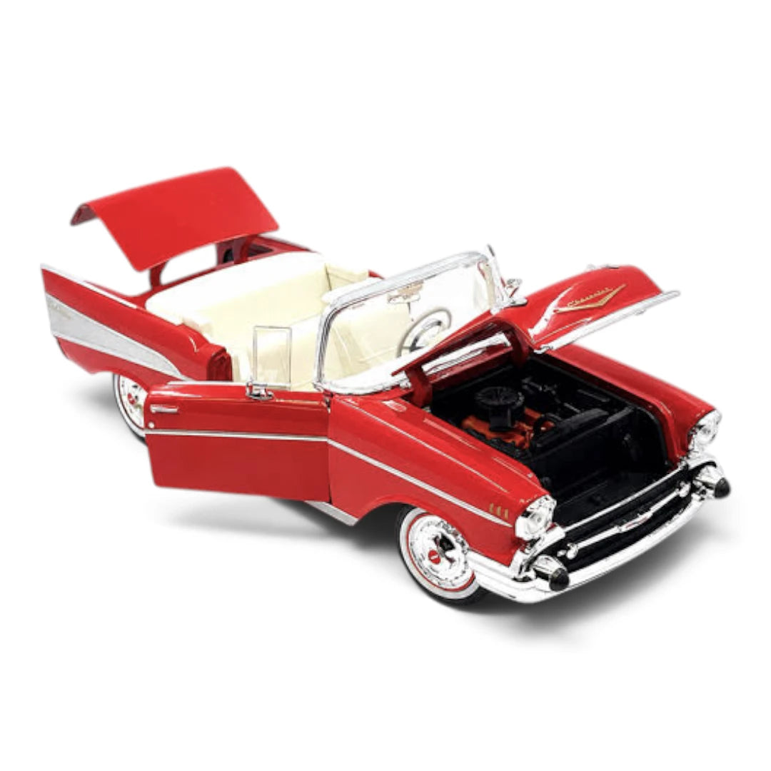 1957 Chevrolet Bel Air Convertible 1/18 scale Diecast car Model by Maisto (Red)