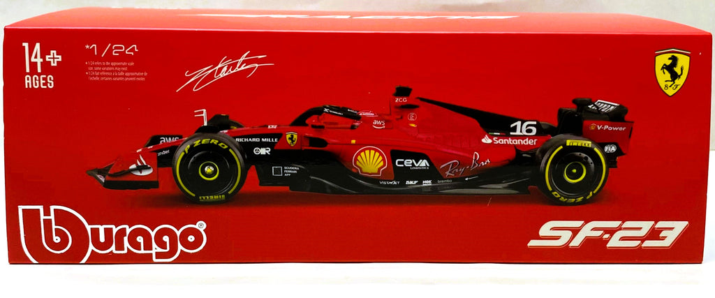 Bburago 2023 F1 Ferrari SF23 Ferrari Racing Team #16 Racing C Leclerc car 1/24 with Display Case