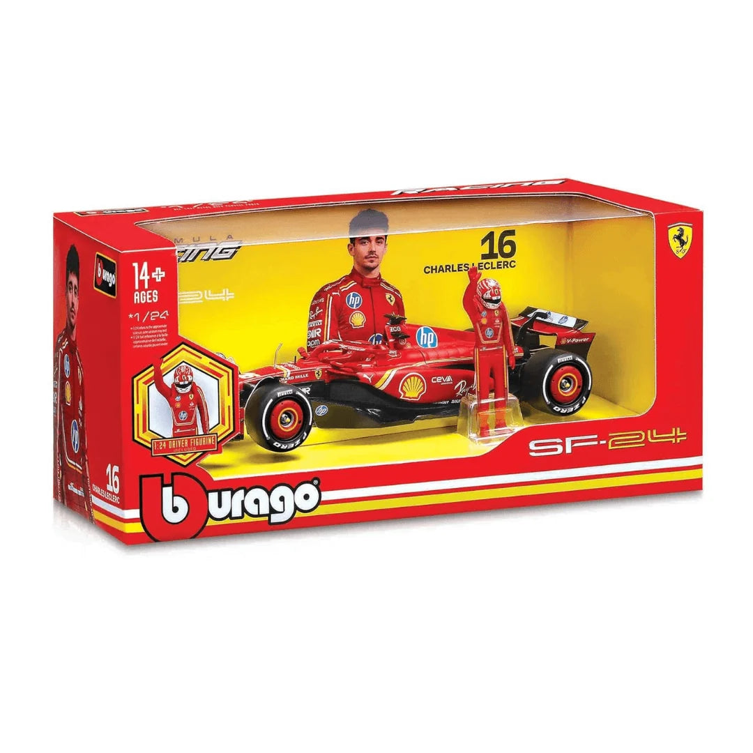 Bburago 2024 F1 Ferrari SF24 Ferrari Racing Team #16 Racing C Leclerc car 1/24 with Figure