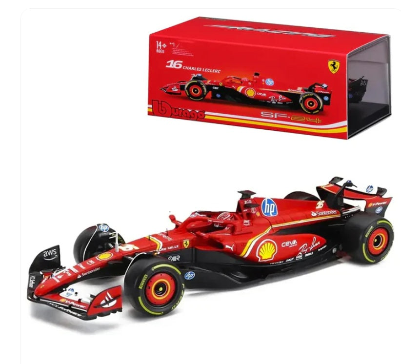 Bburago 2024 Ferrari SF24 F1 car With Acrylic Box #16 Charles Leclerc 1/24