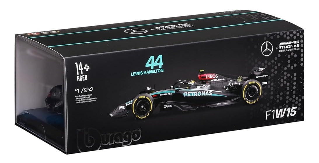 Bburago 2024 Mercedes AMG W15 F1 car With Acrylic Box #44 Lewis Hamilton 1/24