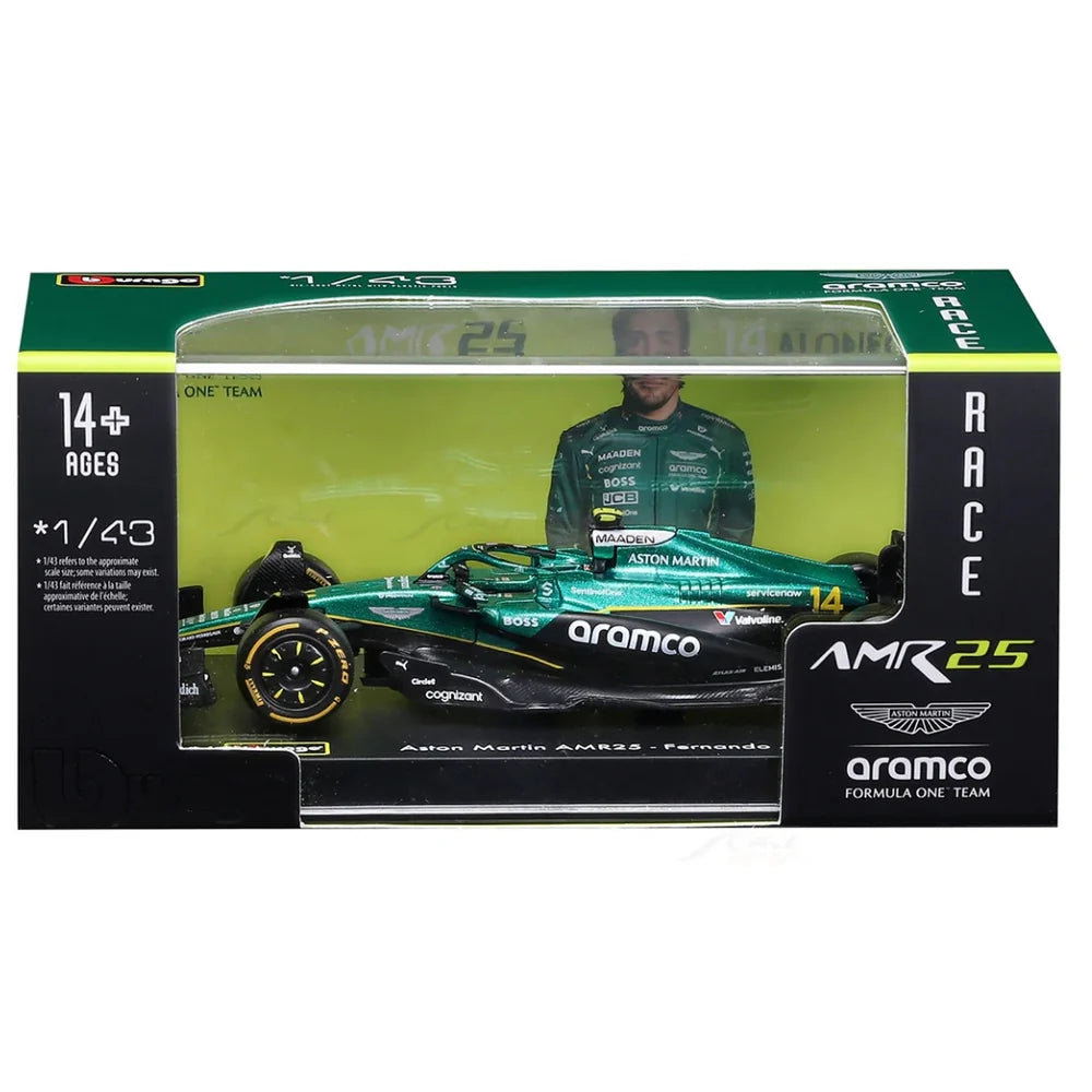 Bburago 2025 Aston Martin AMR25 Racing Team Driver F Alonso Australia GP 1/43 Formula 1 Diecast Model
