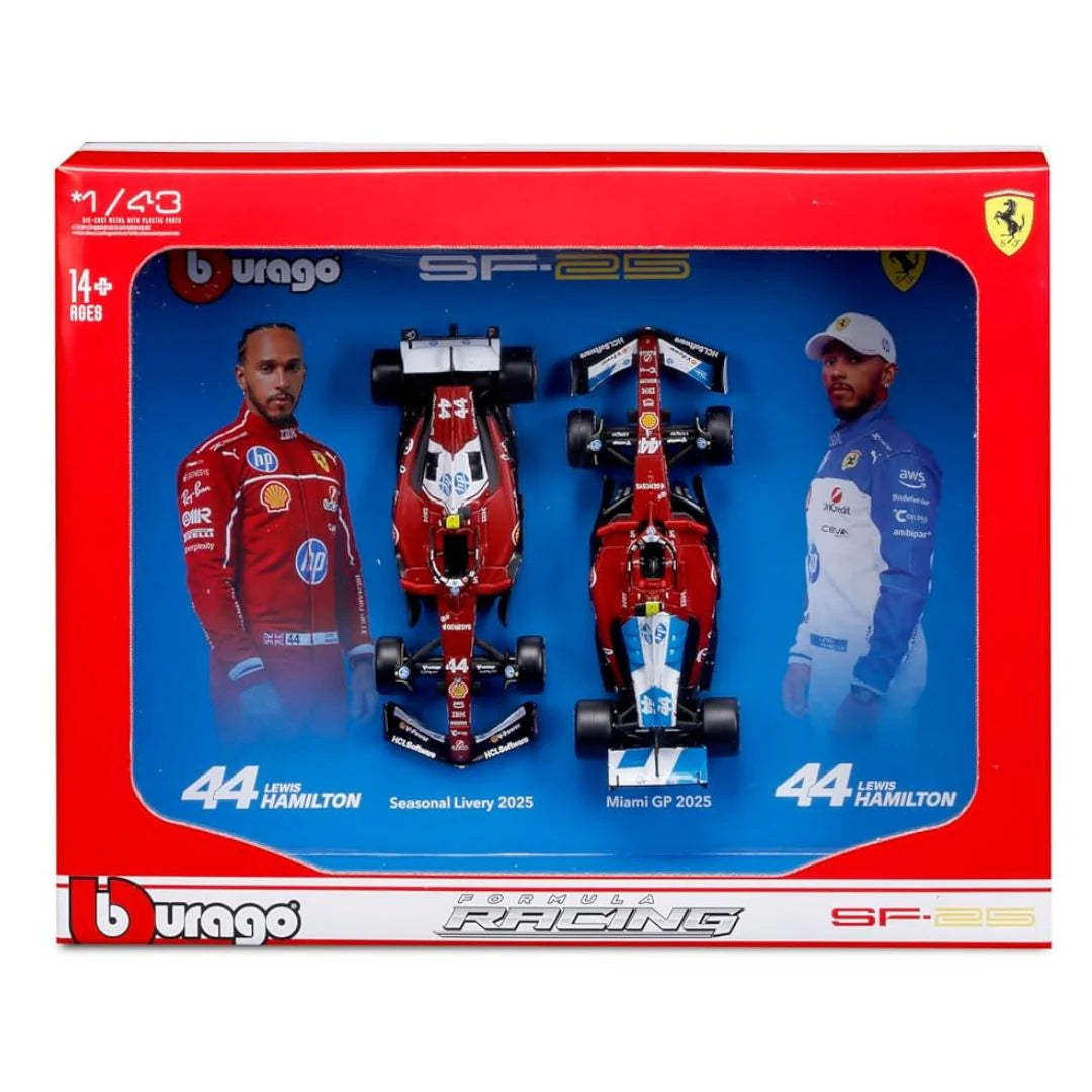 Bburago 2025 Ferrari Racing Team twin cars of lewis Hamilton, 1/43 scale miniature cars SF25 formula 1 car