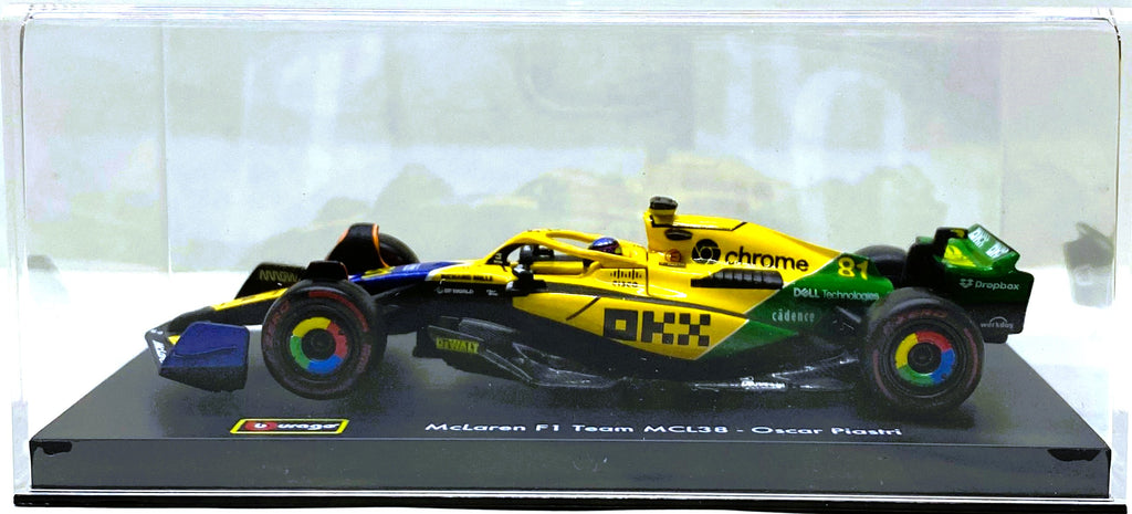 Bburago F1 Mclaren Mcl38 2024 With Helmet Oscar Piastri -Special Ayrton Senna Livery 1/43 Scale Model