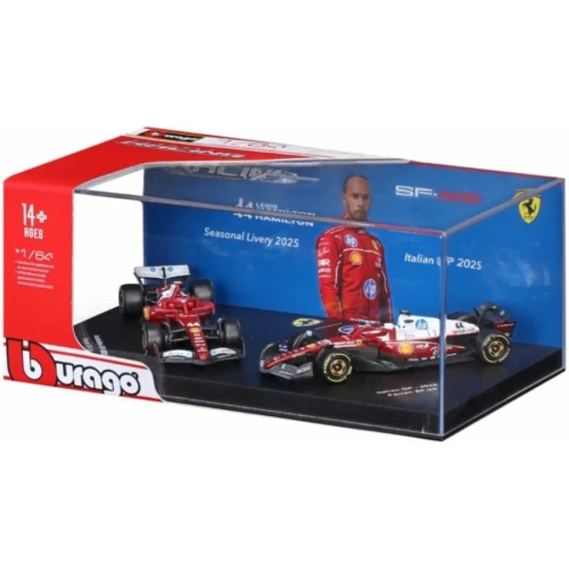 Bburago 2025 Ferrari SF25 two car pack of F1 cars of No.16 Charles Leclerc 1/64 scale