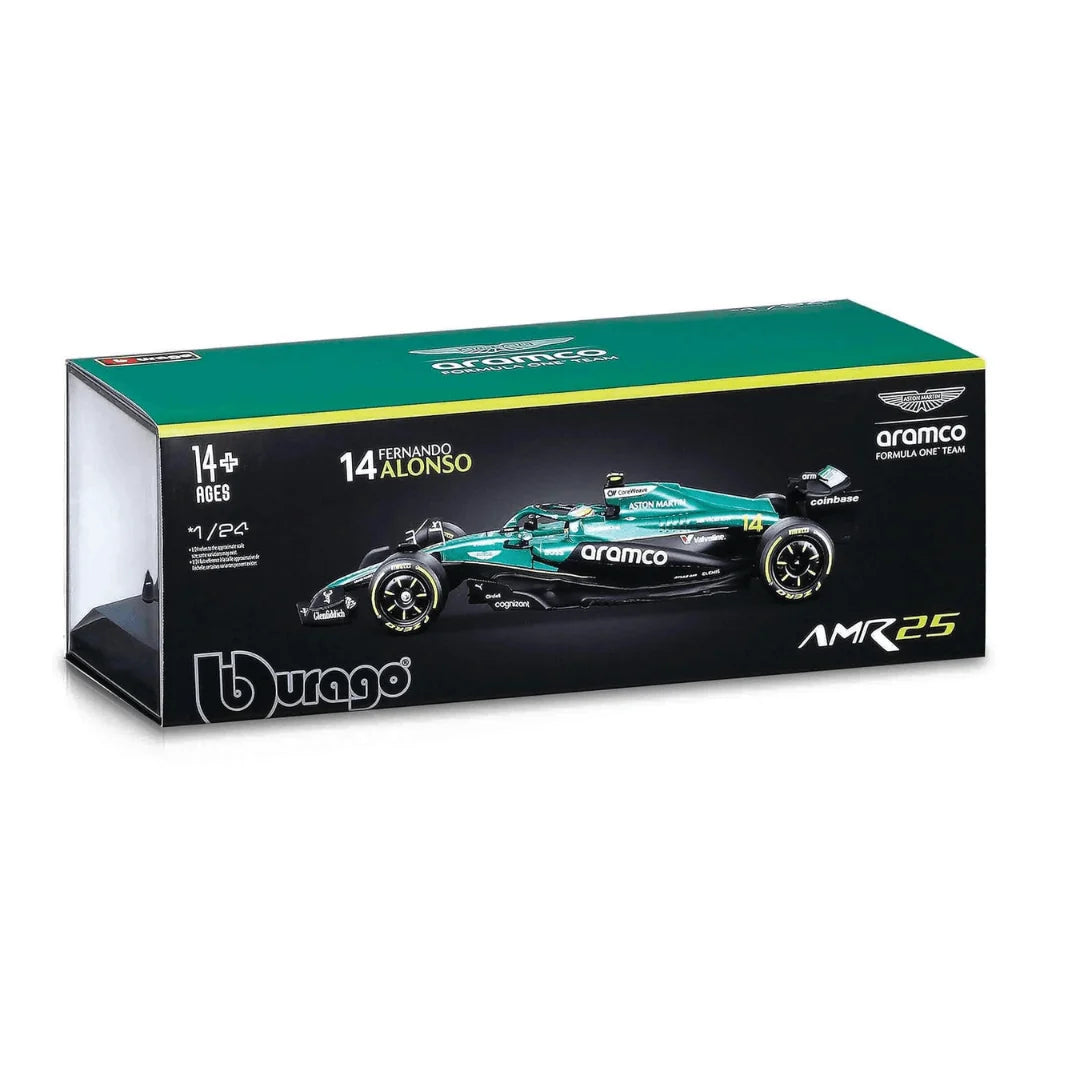 Bburago 2025 F1- Aston Martin F1 AMR25 With Acrylic Box #14 Fernando Alonso 1/24