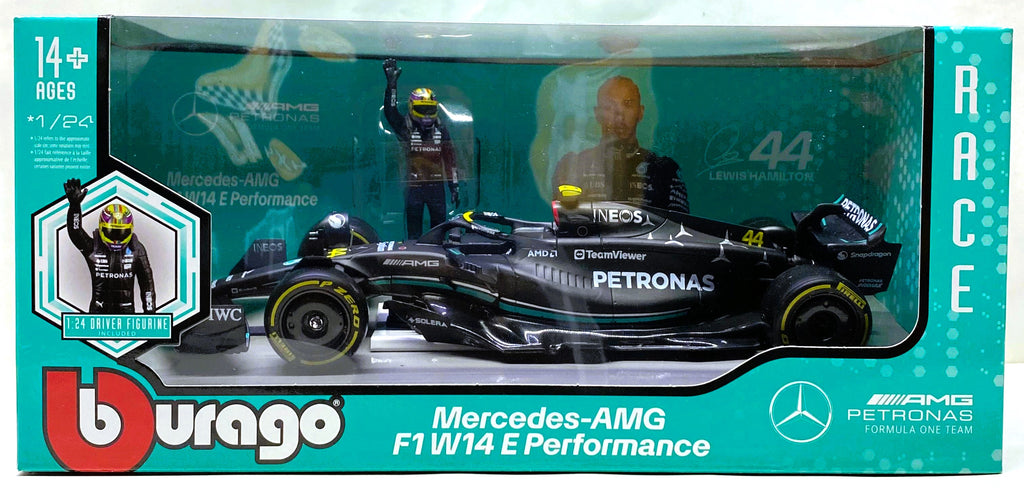 Bburago MERCEDES AMG PETRONAS 2023 F1 W14 E Performance no 44 Lewis Hamilton 1/24 with figure