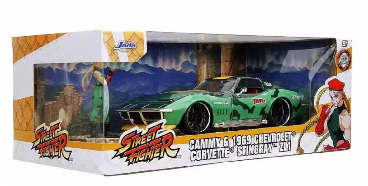 Hollywood Rides JADA Vehicle with figure Street Fighter 1969 cammy 6 Chevrolet corvette Stingray ZL1 1/24 diecast car