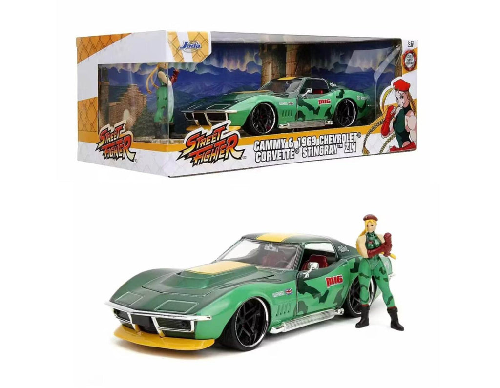 Hollywood Rides JADA Vehicle with figure Street Fighter 1969 cammy 6 Chevrolet corvette Stingray ZL1 1/24 diecast car