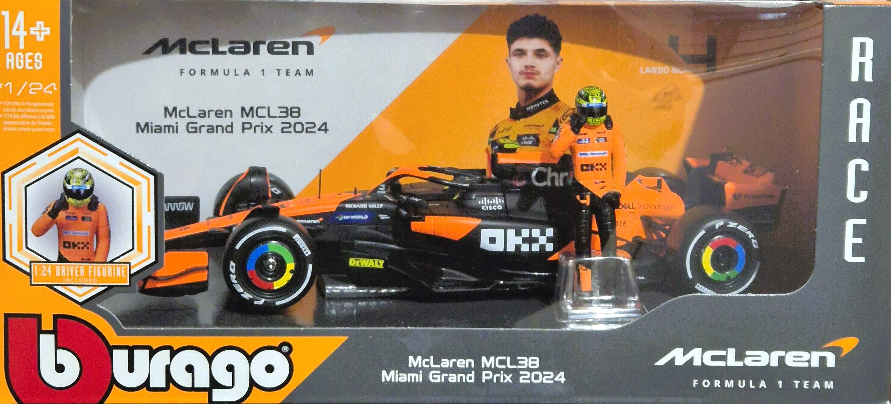 Bburago 2024 F1- Mclaren F1 MCL38 With Driver Figure #4 Lando Norris 1/24
