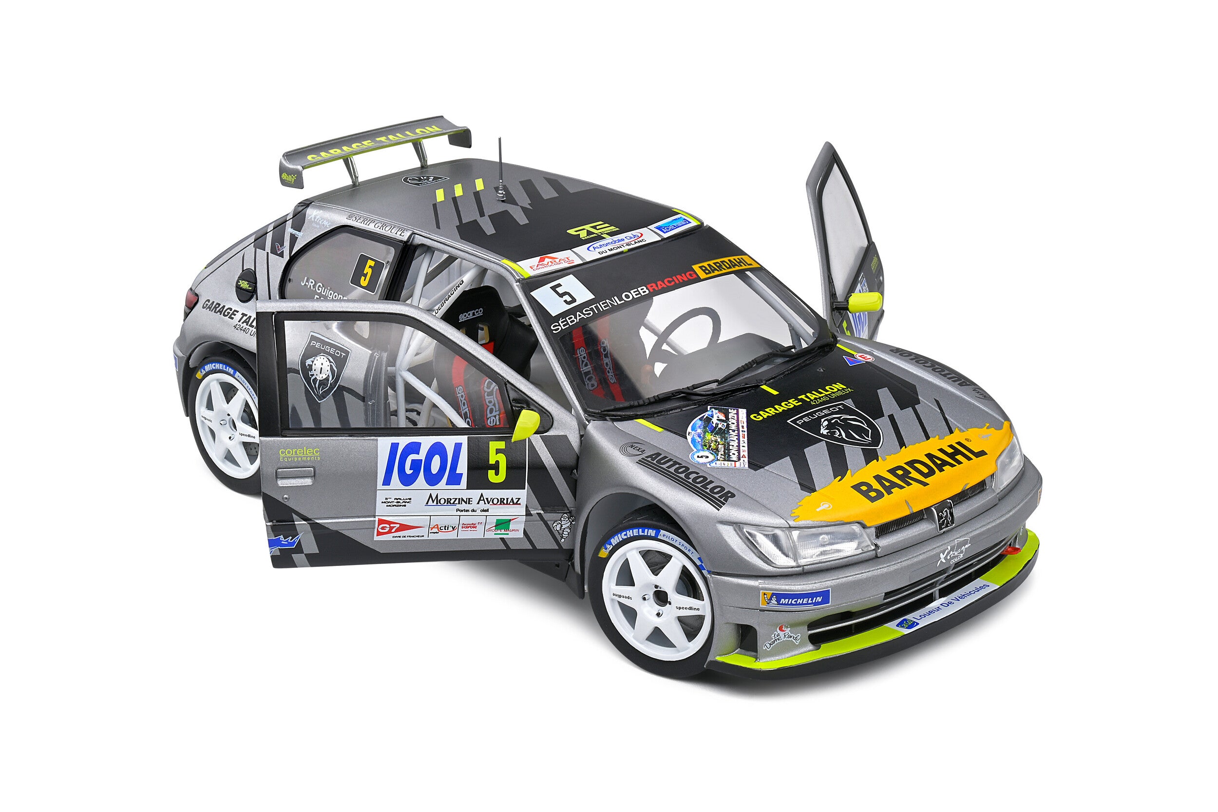 Solido Peugeot 306 no.5 F Delecour / J R Guigonnet Rally Du Mont Blanc- 2021 - Maxi Grey Diecast Car 1/18