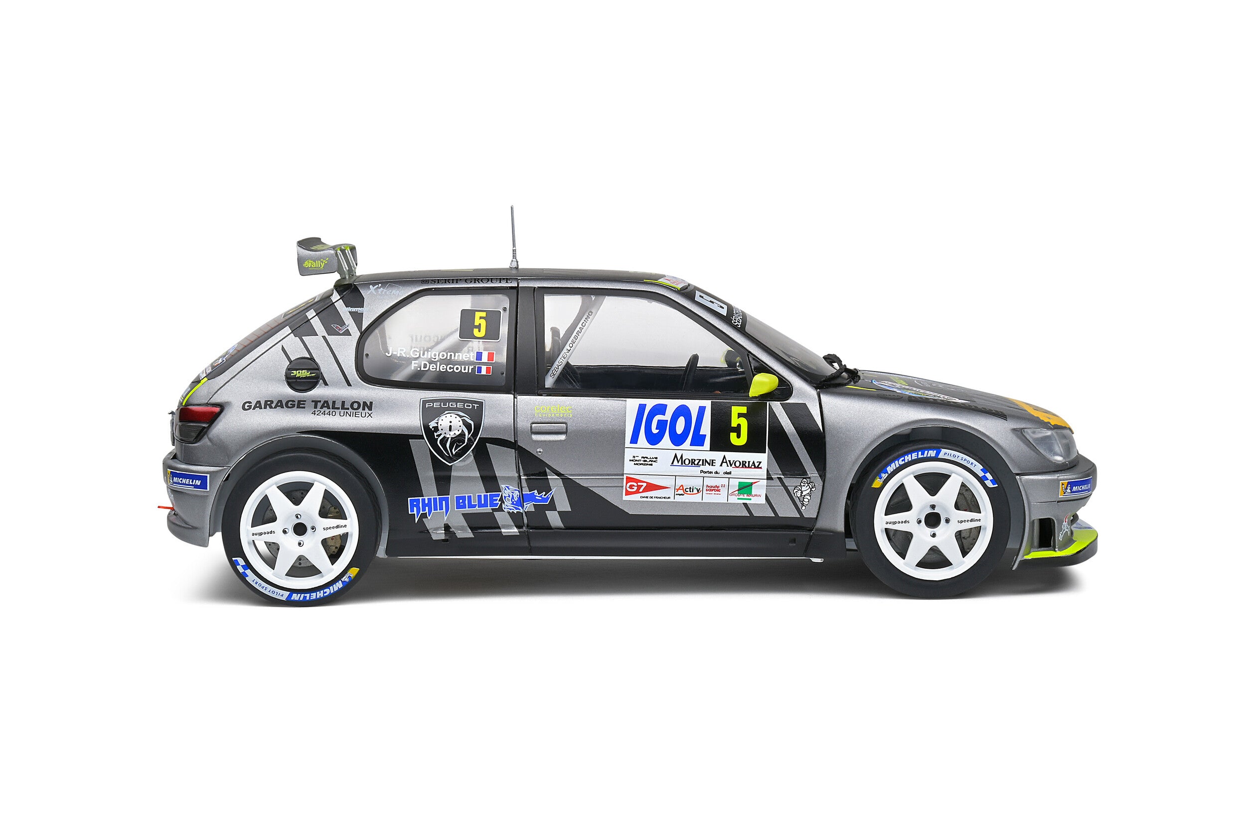 Solido Peugeot 306 no.5 F Delecour / J R Guigonnet Rally Du Mont Blanc- 2021 - Maxi Grey Diecast Car 1/18