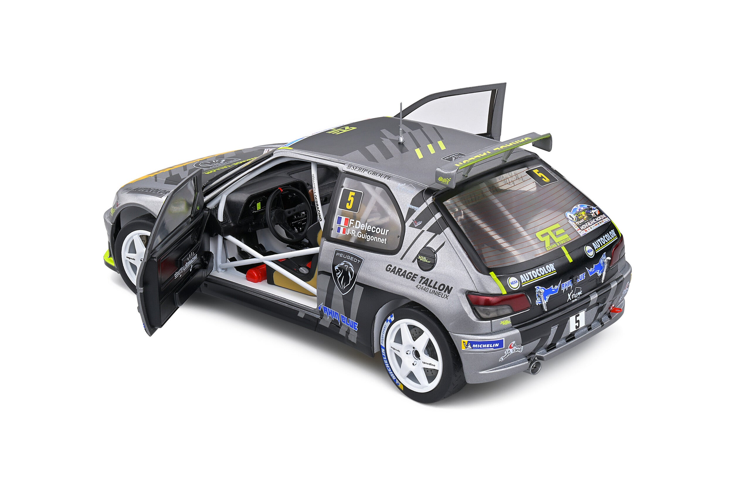 Solido Peugeot 306 no.5 F Delecour / J R Guigonnet Rally Du Mont Blanc- 2021 - Maxi Grey Diecast Car 1/18