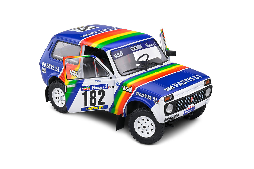 Solido 1984 LADA Niva white Racing car no 182 JABOUILLE and SARDOU Paris Dakar Rally 1/18 scale diecast model car