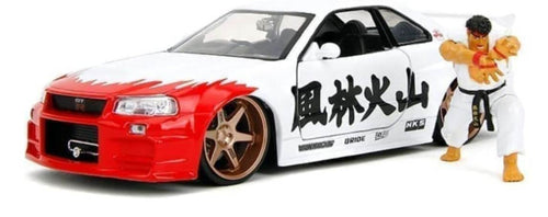Jada Street Fighter Hollywood Rides 2002 Nissan Skyline GT-R R-34 Die-Cast Car and Ryu Figure 1/24 car by Jada