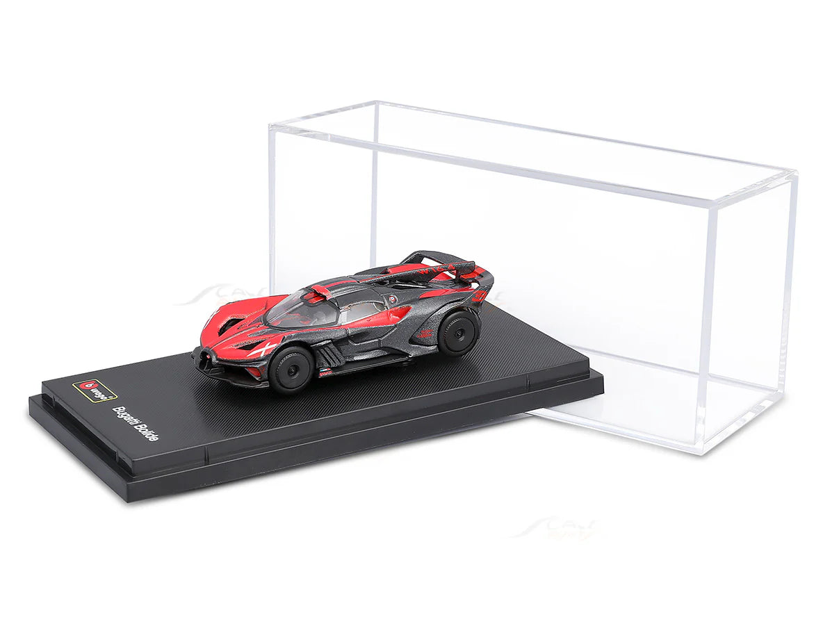 Display Box Scale Model Bburago Bugatti Bolide Red 1/64 Scale Model diecast car with display c ...