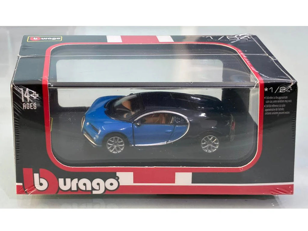Bburago Bugatti Chiron Blue 1/64 Scale Model diecast car with display case