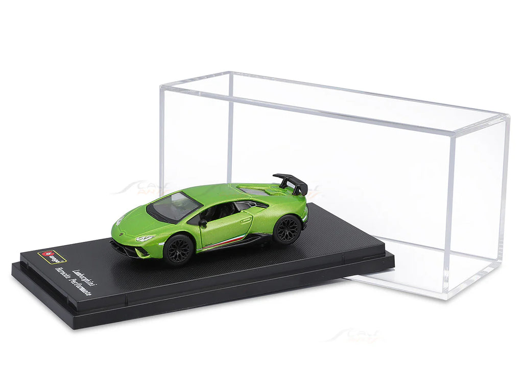 Bburago Lamborghini Huracan Performante green 1/64 Scale Model diecast car with display case