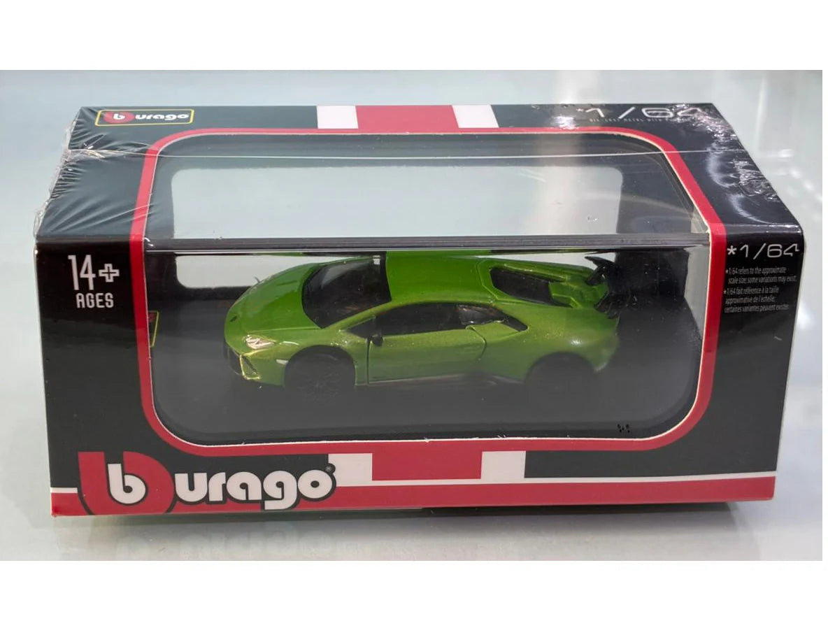 Bburago Lamborghini Huracan Performante green 1/64 Scale Model diecast car with display case