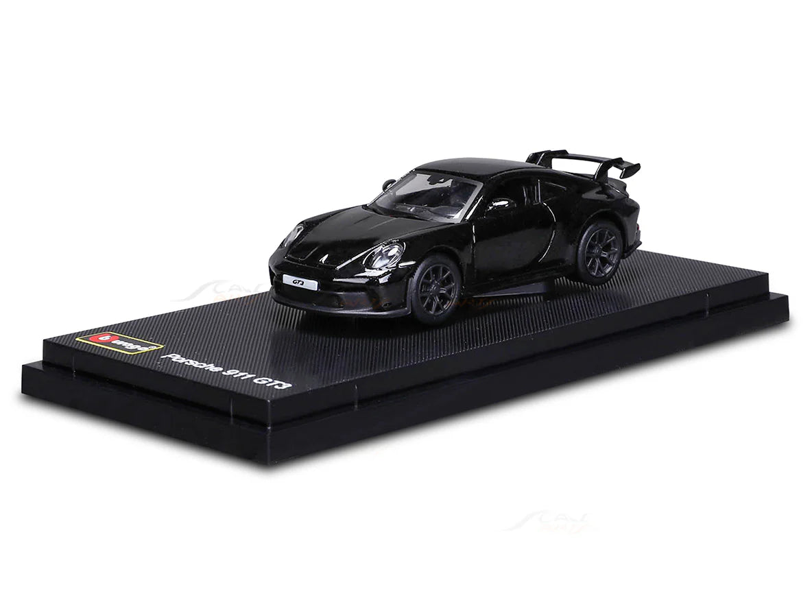 Bburago Porsche 911 GT3 black 1/64 Scale Model diecast car with display case