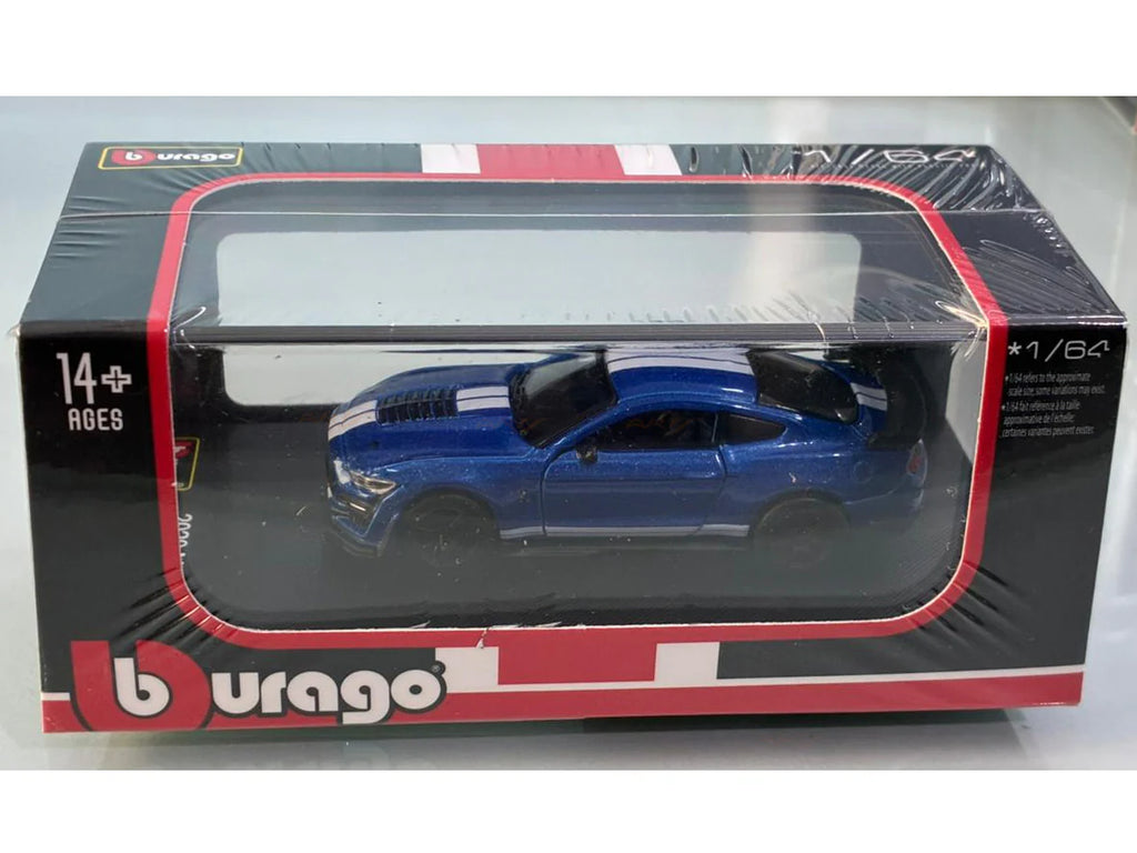 Bburago 2020 Shelby Mustang GT500 blue 1/64 Scale Model diecast car with display case