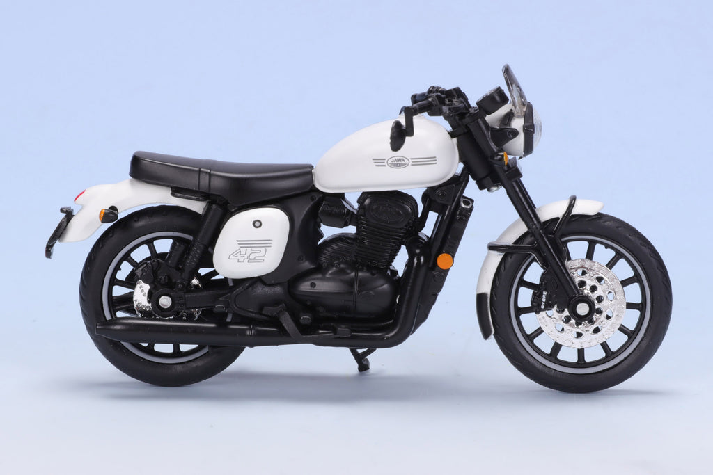 JAWA 42 bike miniature scale model bike in Sirius White colour scale 1/18 by Maisto