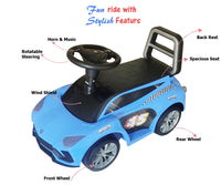Brunte Ride on Car for Kids with Music and Horn Steering, Push Car for Baby with Backrest, Under Seat Storage Ride on for Kids 1 to 3 Years Blue