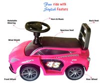Brunte Ride on Car for Kids with Music with Horn Steering Push Car for Baby with Backrest Under Seat Storage Ride on for Kids 1 to 3 Years Pink